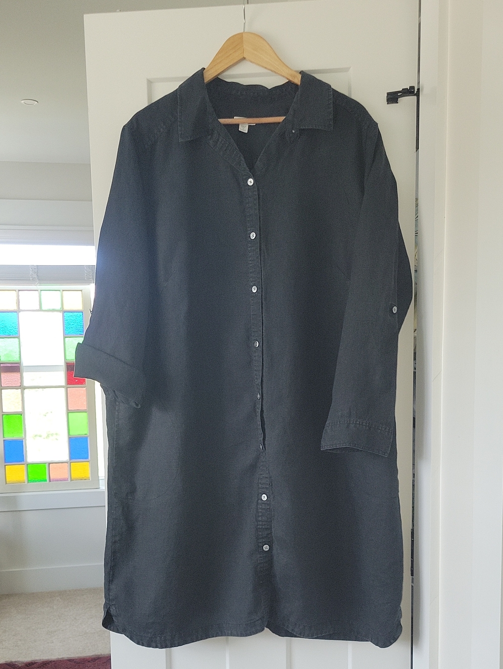 J. Jill Black 100% Linen Casual Button-Down Shirt Dress